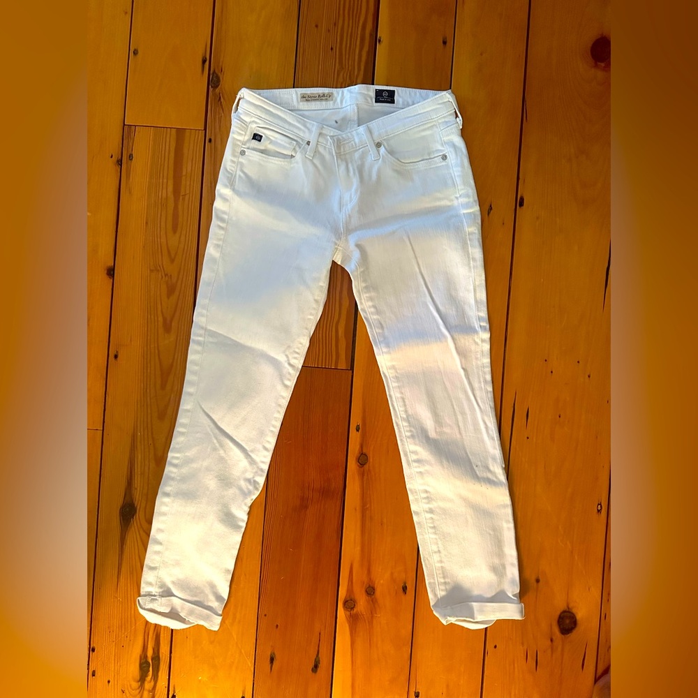 White AG CROP roll up jeans
